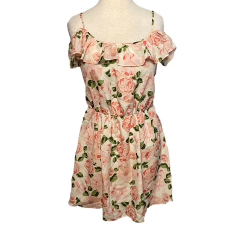 Boutique XXI Floral Short Dress Spaghetti Straps Ruffle Pink Green S/P